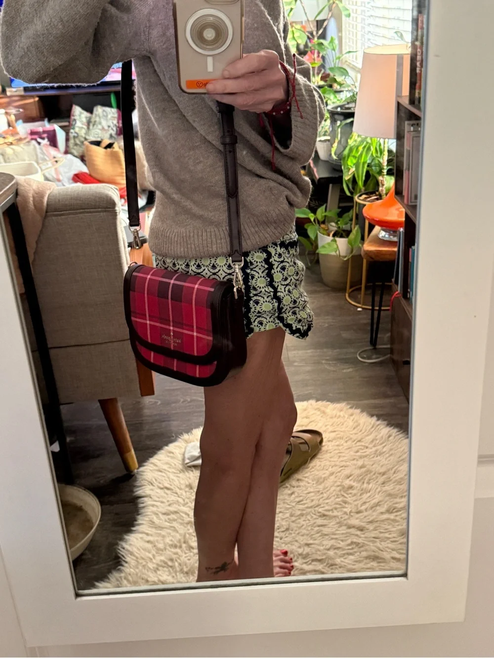 kate spade Red Plaid Crossbody Bag with Dark Trim